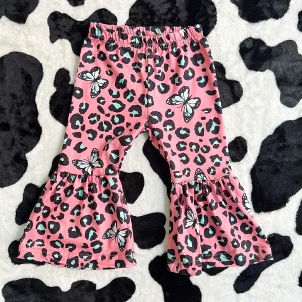 Butterfly Pink Leopard Bell Bottom‎ Set 3XS (6-12 months)